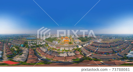 360 panorama by 180 degrees angle seamless panorama of aerial top view of National Fo Guang Shan Thaihua Temple in Bangkok downtown, Thailand. urban city. Chiang Kai shek Memorial Hall. 360 panorama by 180 degrees angle seamless panorama of aerial top view of National Fo Guang Shan Thaihua Temple in Bangkok downtown, Thailand. urban city. Chiang Kai shek Memorial Hall. 73788081