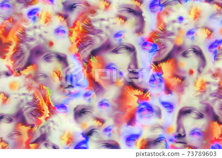 Funky background. Collage with plaster antique sculpture of human face in a pop art style. Modern creative concept image with ancient statue head. Contemporary art texture. Minimalism. Zine culture. 73789603