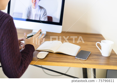 Men having a telework online meeting 73790811