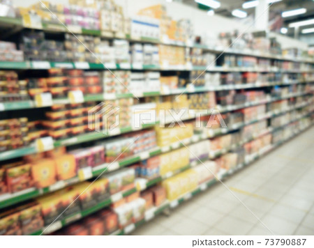 Abstract blurred supermarket aisle Abstract blurred supermarket aisle 73790887