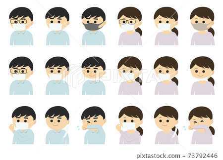 Mask wearing illustration set Mask wearing illustration set 73792446