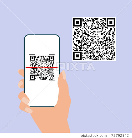 Qr code. Hand hold mobile phone scan qrcode. Camera scanning application. Qr code. Hand hold mobile phone scan qrcode. Camera scanning application. 73792542