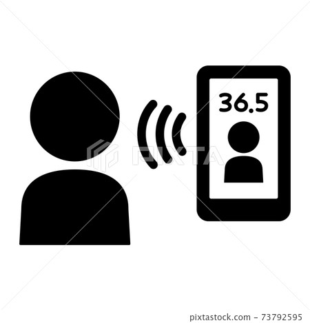 Pictogram of a person who measures body temperature with a smartphone-type non-contact thermometer 73792595