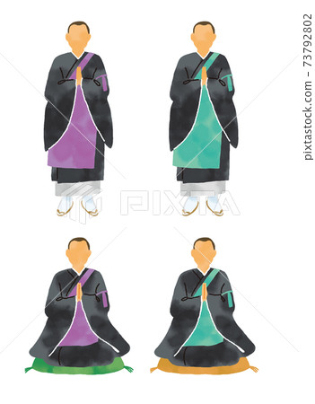 Casual touch watercolor touch monk illustration set 73792802