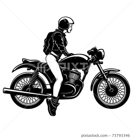 Sexy Girl and Vintage Motorcycle - Chopper, Classic Bike, Clipart, Vector Silhouette 73793346