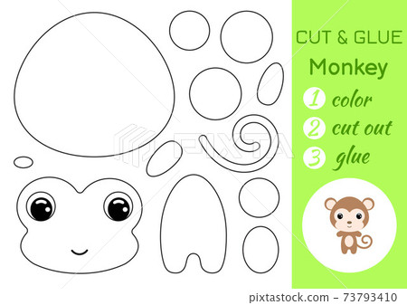 Coloring book cut and glue baby monkey. Educational paper game for preschool children. Cut and Paste Worksheet. Color, cut parts and glue on paper. Vector illustration. Coloring book cut and glue baby monkey. Educational paper game for preschool children. Cut and Paste Worksheet. Color, cut parts and glue on paper. Vector illustration. 73793410