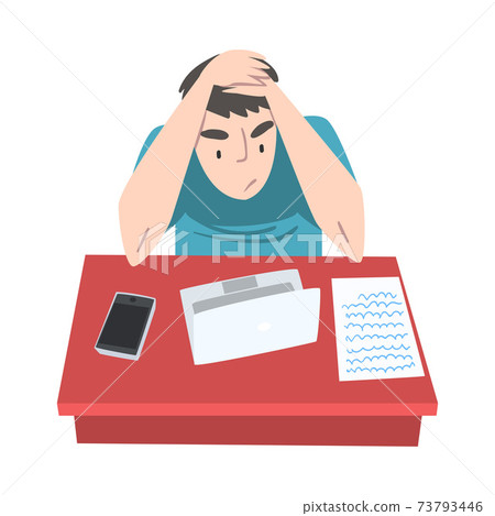Man Journalist at Desk Thinking Over Topic for Article or Media Information Vector Illustration Man Journalist at Desk Thinking Over Topic for Article or Media Information Vector Illustration 73793446