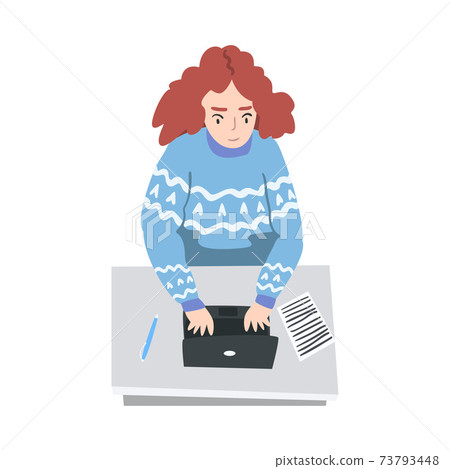 Professional Journalist at Desk Writing Article or Post on Laptop Vector Illustration Professional Journalist at Desk Writing Article or Post on Laptop Vector Illustration 73793448