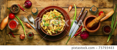 Appetizing pasta with minced meat Appetizing pasta with minced meat 73793483