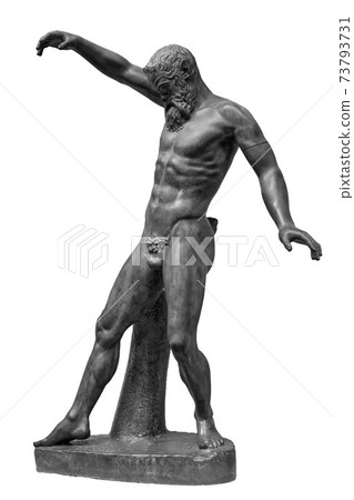 Ancient Roman marble male satyr Marsyas Statue isolated over white background. Stone antique sculpture of naked man 73793731