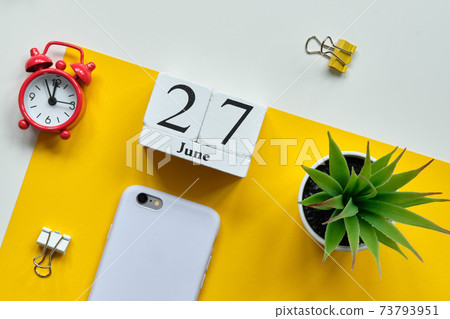 27 twenty seventh day june Month Calendar Concept on Wooden Blocks. 73793951