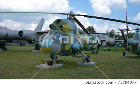 Old military transport aircraft at the military open-air exhibition Old military transport aircraft at the military open-air exhibition 73794077