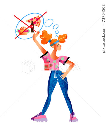 Vector character fitness girl refuses fast food Vector character fitness girl refuses fast food 73794508