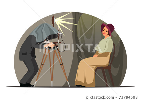 Vector character photographer with retro camera 73794598
