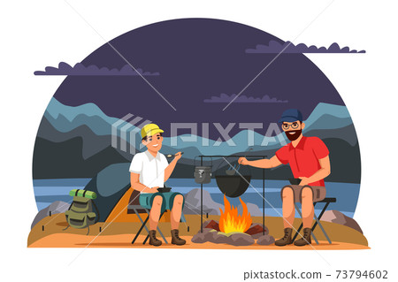 Vector characters father and son camping trip Vector characters father and son camping trip 73794602