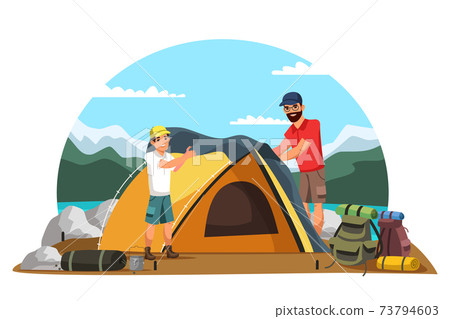 Vector characters father and son camping trip Vector characters father and son camping trip 73794603