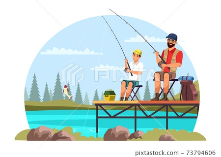 Vector characters father and son camping trip Vector characters father and son camping trip 73794606