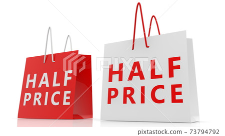 Two shopping bags with half price concept Two shopping bags with half price concept 73794792