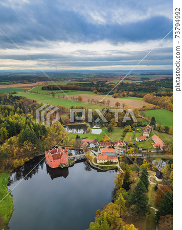 Castle Cervena Lhota in Czech Republic - aerial view 73794992