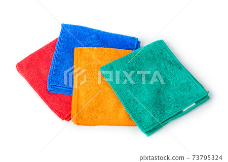 Stack of cleaning rags or towels Stack of cleaning rags or towels 73795324
