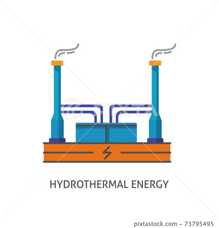 Geothermal power plant icon in flat style Geothermal power plant icon in flat style 73795495