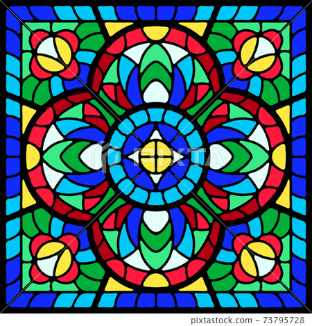 Stained Glass Window With Colored Piece Stock Illustration