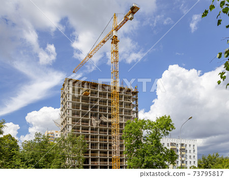 Multi-storey building under construction (new residential complex). Construction site upon renovation program in Cheryomushki district, Moscow, Russia 73795817
