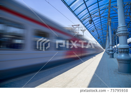 Moscow passenger platform (Yaroslavsky railway station), Russia-- is one of nine main railway stations in Moscow, situated on Komsomolskaya Square. 73795938