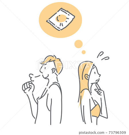 一對夫婦關於性交避孕的健康和簡單的線條藝術插圖 73796309