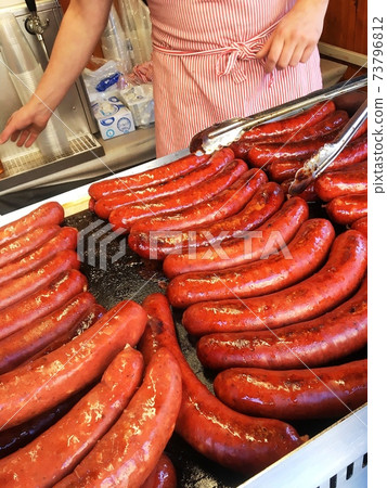 Tradition czech smoke dried sausage spekacek cooked on grill Tradition czech smoke dried sausage spekacek cooked on grill 73796812
