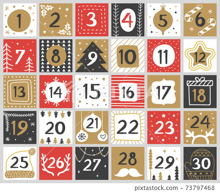 Xmas numbers. Joy funny lettering geometric round forms festive concept calendar numbers recent vector templates for celebration placards 73797468