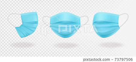 Protective mask. Isolated 3d realistic flu virus dust protection or cold prevention vector set 73797506