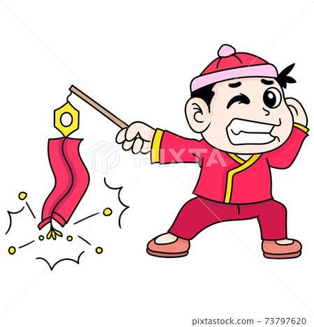 a boy playing firecrackers celebrating chinese new year, doodle icon image kawaii a boy playing firecrackers celebrating chinese new year, doodle icon image kawaii 73797620