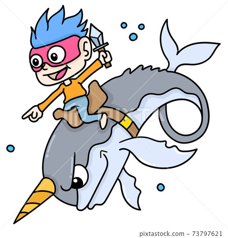 a boy is riding a horned whale swimming in the underwater world, doodle icon image kawaii a boy is riding a horned whale swimming in the underwater world, doodle icon image kawaii 73797621