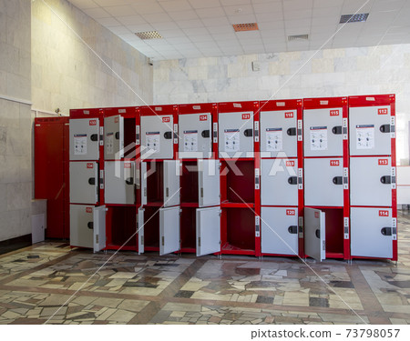 Lockers cabinets in a locker room. lockers at a railway station on Yaroslavsky railway station -- is one of the nine main railway stations of Moscow, Russia 73798057