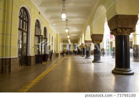 The interior of the Yaroslavsky railway station, Moscow, Russia-- is one of nine main railway stations in Moscow, situated on Komsomolskaya Square The interior of the Yaroslavsky railway station, Moscow, Russia-- is one of nine main railway stations in Moscow, situated on Komsomolskaya Square 73798180