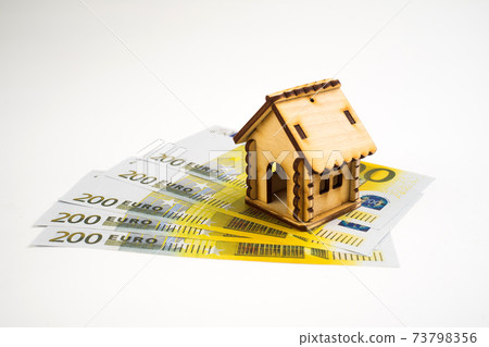 Miniature house over money isolated on white background Miniature house over money isolated on white background 73798356