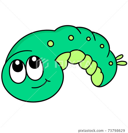 cartoon emoticon of smiling green-faced caterpillar head, doodle icon image kawaii 73798629