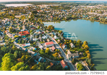 Braslav, Braslaw District, Belarus. Aerial View Of Town. Famous Lakes Braslav, Braslaw District, Belarus. Aerial View Of Town. Famous Lakes 73799415
