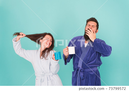 Hot drink. Coffee is our tradition. Man and woman happy 73799572