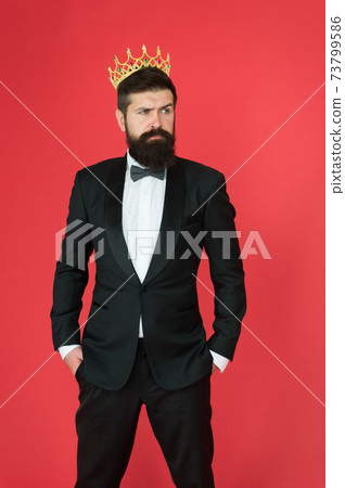 Narcissistic king. Man bearded guy in tuxedo golden Narcissistic king. Man bearded guy in tuxedo golden 73799586