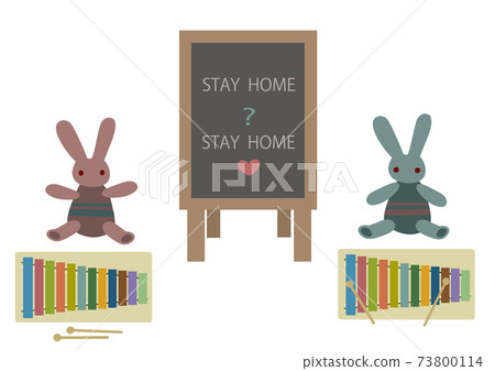 Hand-drawn illustrations of message boards and wooden toys with the image of having a fun stay at home Hand-drawn illustrations of message boards and wooden toys with the image of having a fun stay at home 73800114