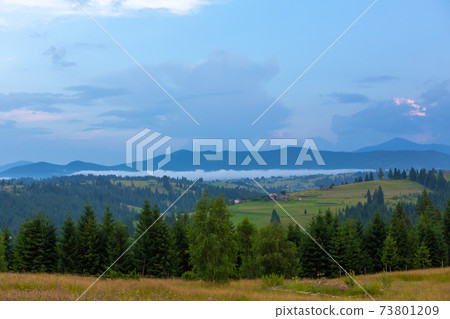 Beautiful summer landscape of village among Karpaty mountains Beautiful summer landscape of village among Karpaty mountains 73801209