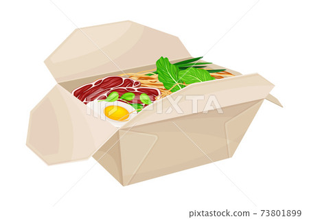 White Square Carton Box or Cardboard Eco Package with Food Inside Vector Illustration 73801899