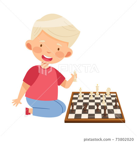 Cute Boy Character Sitting and Playing Chess Vector Illustration 73802020