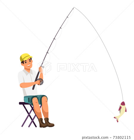 Vector character smiling boy fishing with rod Vector character smiling boy fishing with rod 73802115