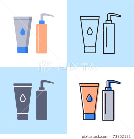 Cosmetic bottles icon set in flat and line styles Cosmetic bottles icon set in flat and line styles 73802151