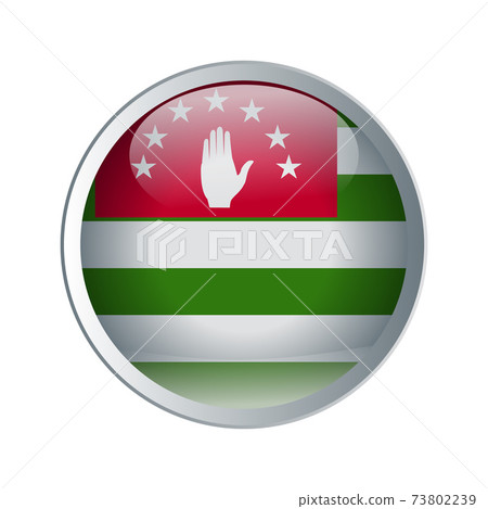 Shiny and emboss Button with flag of Abkhazia. High detailed circle flag. Vector illustration. 73802239