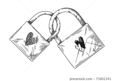 Two closed locks symbol of love. Sketch two locks and with hearts. Vector illustration Two closed locks symbol of love. Sketch two locks and with hearts. Vector illustration 73802341