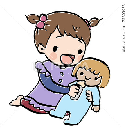 一個女孩玩洋娃娃的插圖 一個女孩玩洋娃娃的插圖 73803078